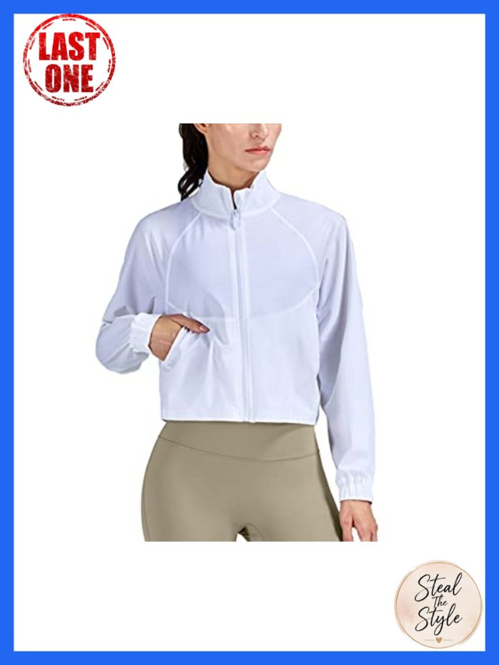 Women's UPF 50+ Athletic Running Track Zip Up Cropped Jacket